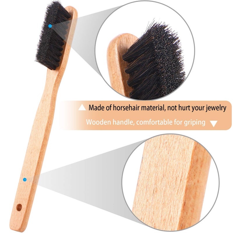 YoungJoy 3 Pcs Horsehair Brush Detailing Set - Cleaning Brushes Silver Care Kit With Polishing Cloth (Set A) - Image 2